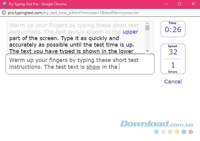 Kiểm tra trình độ đánh máy với Typing Test Pro