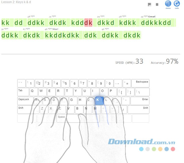 Giao diện ứng dụng luyện gõ bàn phím TypingClub