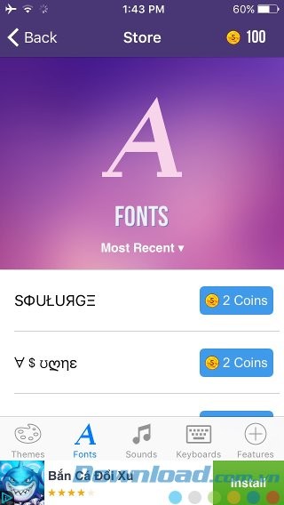 Chọn phông chữ bàn phím