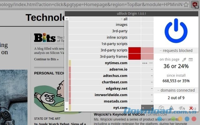 Ngăn chặn quảng cáo và các phần mềm độc hại khác bằng tiện ích mở rộng miễn phí uBlock Origin cho trình duyệt Google Chrome