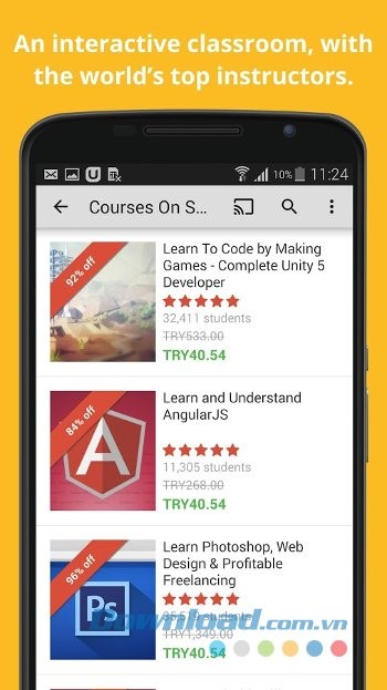 Các khóa học của Udemy đều có tính tương tác cao