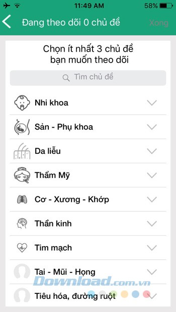 Chọn chủ đề theo dõi
