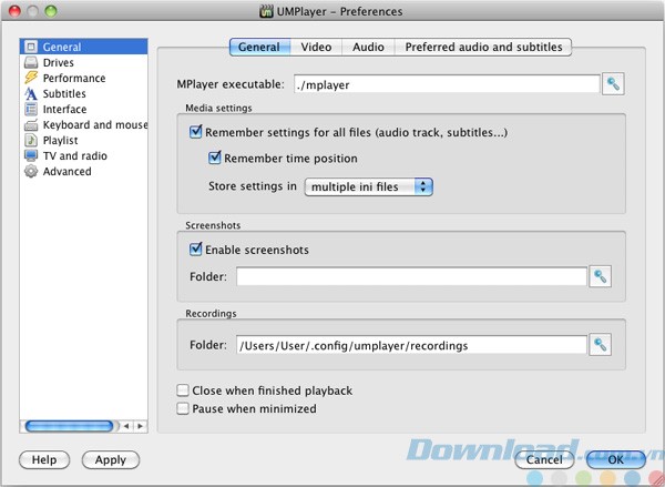 Thay đổi thiết lập của UMPlayer cho Mac