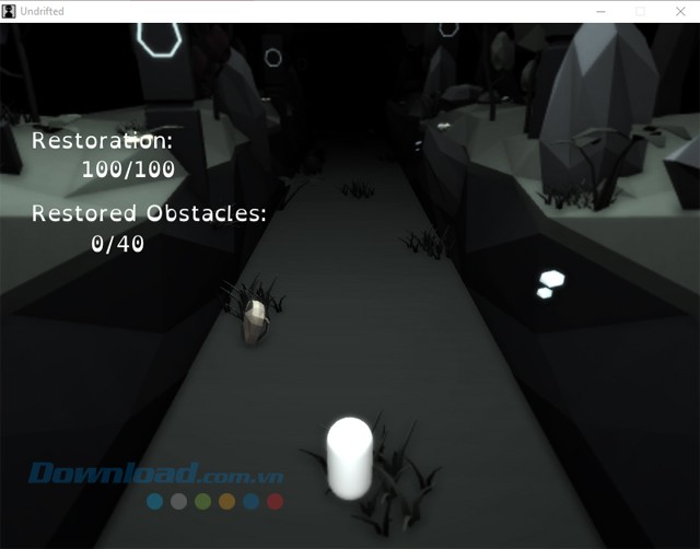 Điều khiển nhân vật vượt qua nhiều chướng ngại vật và khôi phục sự sống cho sinh vật trong game chạy vô tận cho máy tính Undrifted