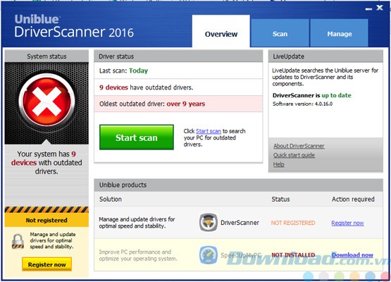 Giao diện của Uniblue DriverScanner