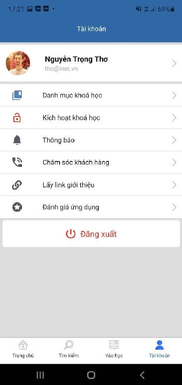 Giao diện tài khoản Unica
