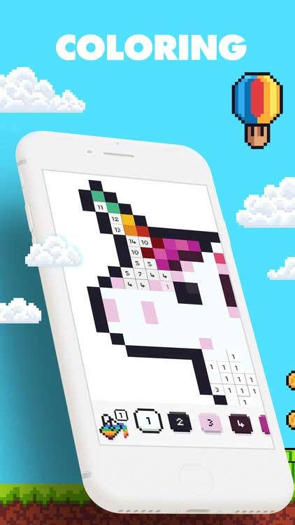 Ứng dụng tô màu theo số phong cách tranh chữ thập - Unicorn