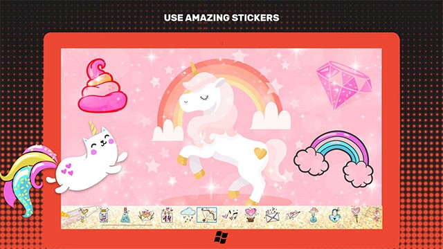 Trang trí sticker dễ thương cho bức tranh kỳ lân của bạn