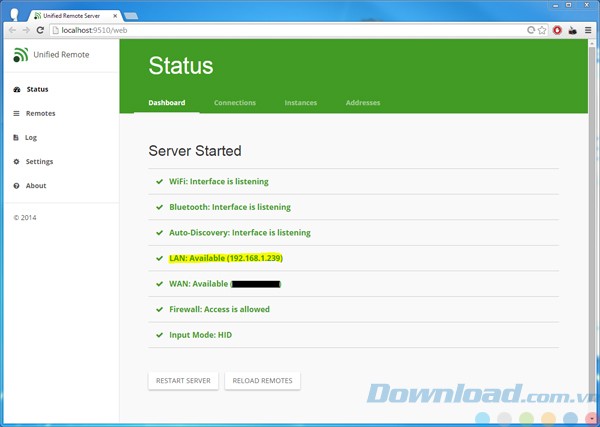Giao diện chính của Unified Remote