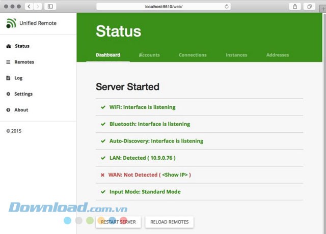 Giao diện ứng dụng Unified Remote trên máy tính Mac