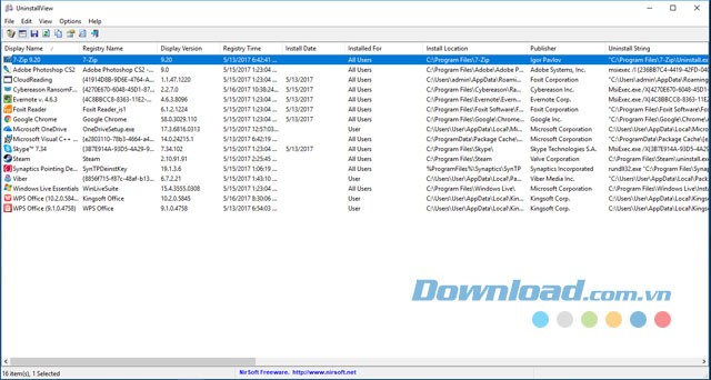 Giao diện chính của ứng dụng UninstallView cho máy tính