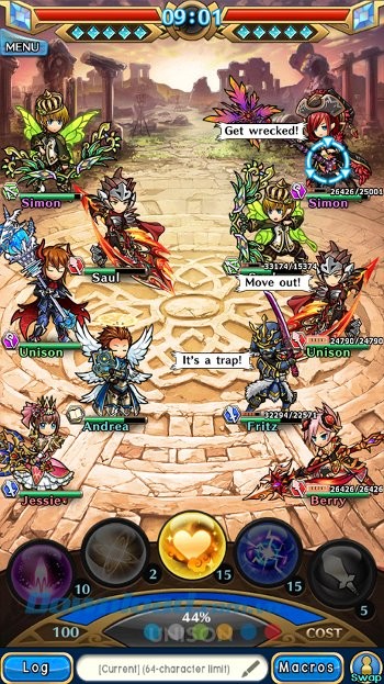 Giao diện chiến đấu của game Unison League