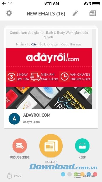 Vuốt để tổ chức Email quảng cáo