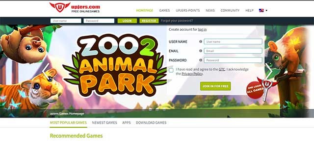 Giao diện bắt mắt của web game online Upjers