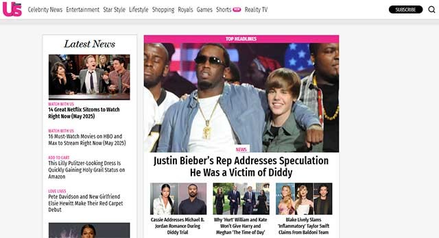 Us Weekly website cung cấp nhiều nội dung đa dạng