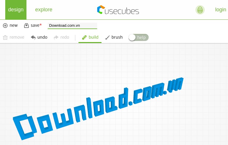 Giao diện ứng dụng tạo hình 3D miễn phí usecubes trên web