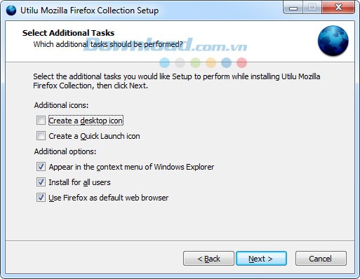 Thêm các tùy chọn khác khi cài đặt Utilu Mozilla Firefox Collection