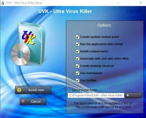 Các tùy chọn có sẵn khi cài đặt UVK mới nhất