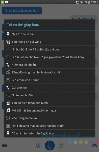 Câu hỏi có sẵn trong ứng dụng VAV cho Android