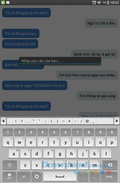 Nhập yêu cầu vào ứng dụng VAV cho Android