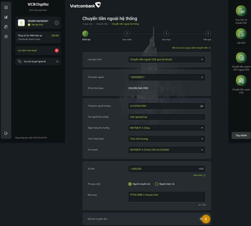 Miễn phí chuyển tiền, chi lương, thanh toán bảng kê
