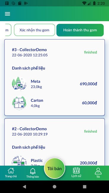 Lịch sử đơn đã hoàn thành