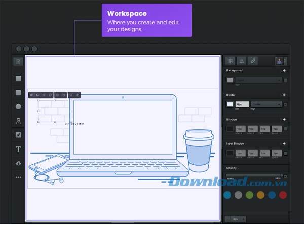 Không gian làm việc trên Vectr cho Mac