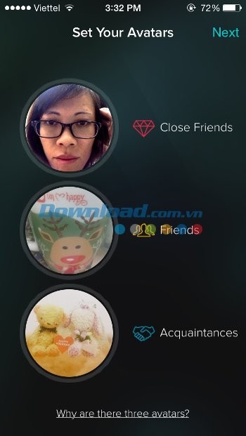 3 avatar tương ứng 3 cấp độ chia sẻ