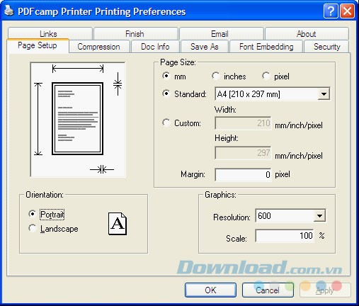 Thiết lập trong PDFCamp Printer