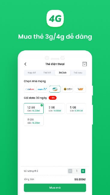 Mua data 3G/4G dễ dàng