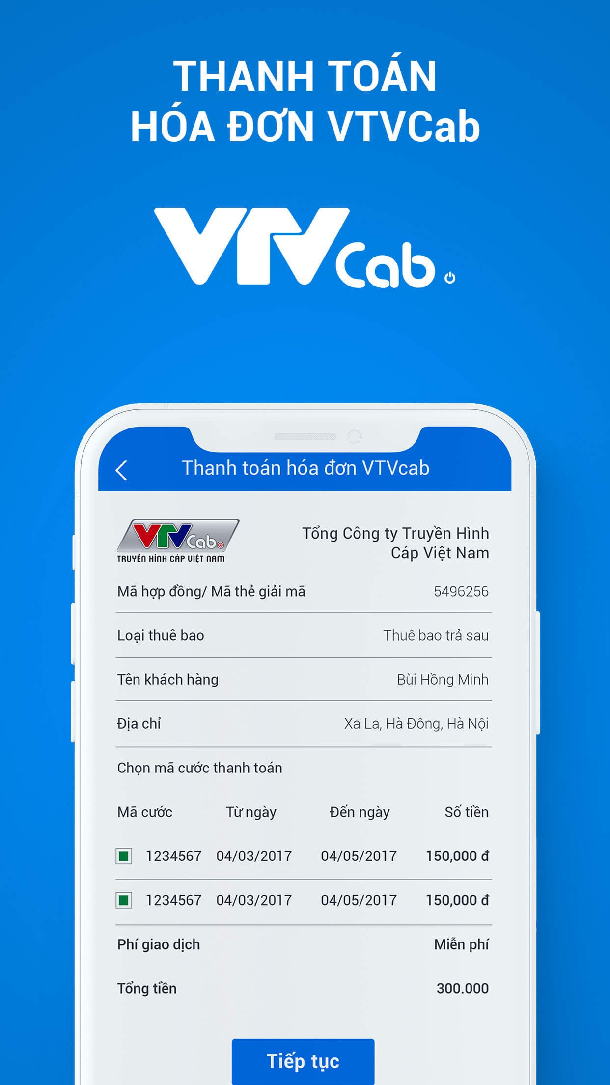 Cho phép thanh toán hóa đơn VTCcab