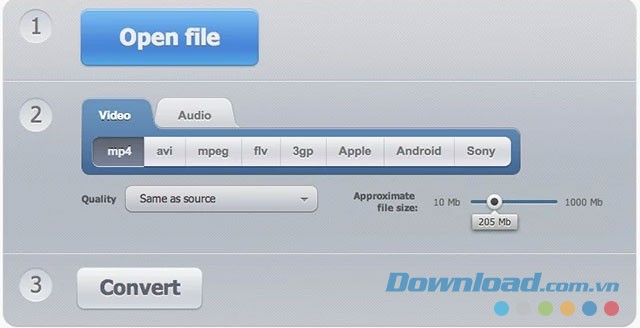 Giao diện chính trông dễ nhìn của ứng dụng web Video Converter miễn phí