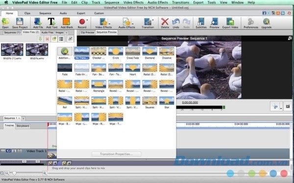 Giao diện màn hình phần mềm chỉnh sửa video chuyên nghiệp VideoPad Video Editor cho Mac
