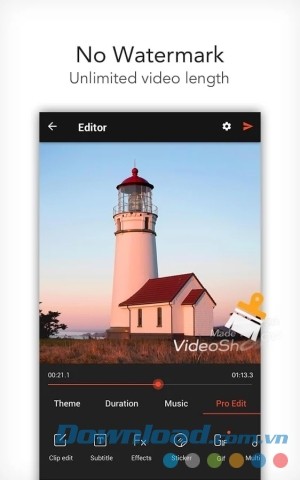 VideoShow Pro cho Android không đóng dấu bản quyền