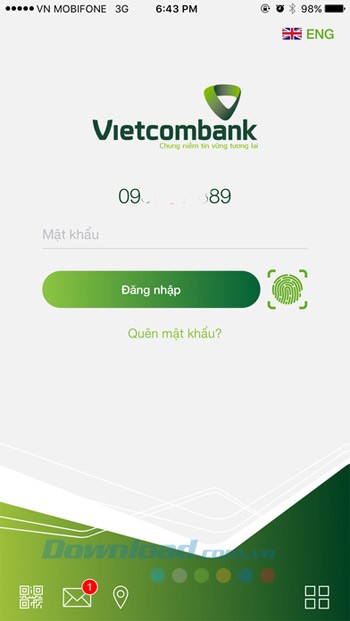 Giao diện chính của Vietcombank