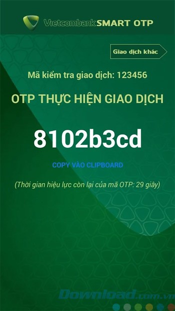 Nhập mã kiểm tra giao dịch
