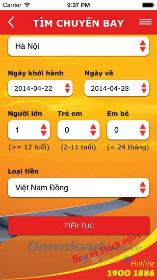 Giao diện tìm chuyến bay