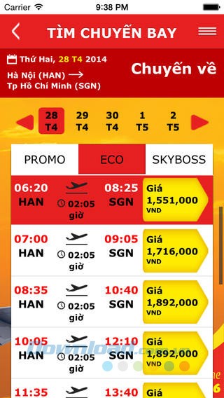 Danh sách chuyến bay