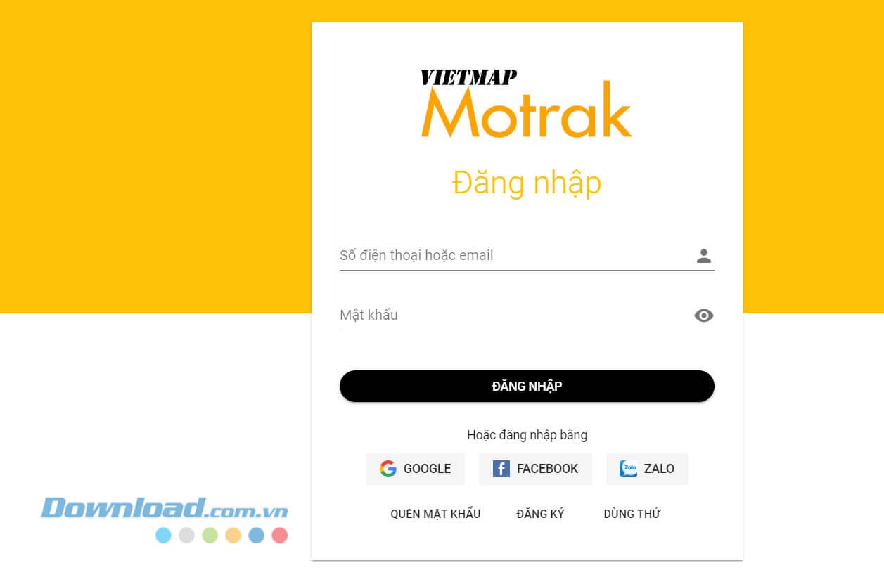 Đăng nhập tài khoản trang web Vietmap Motrak
