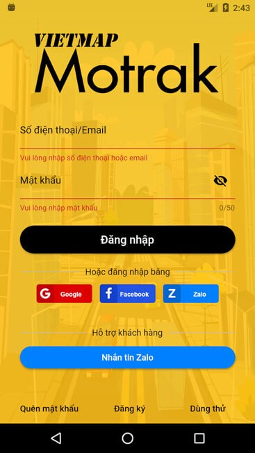 Giao diện đăng nhập Vietmap Motrak