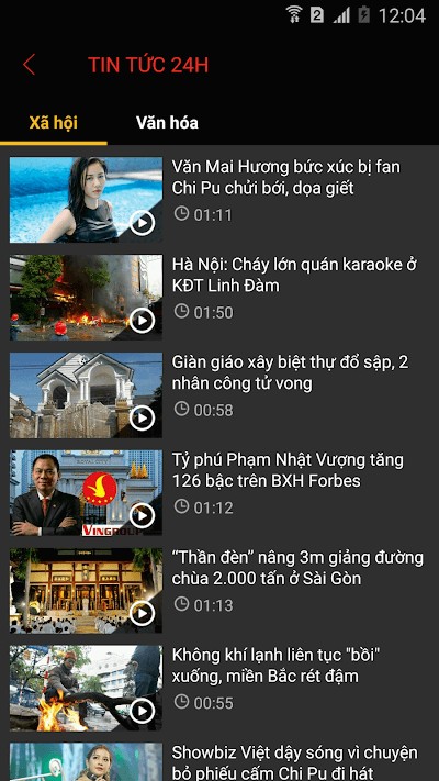 Danh sách video trên AnNinhTV cho Android