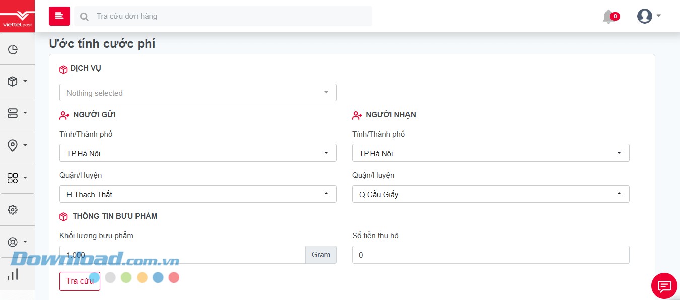 Ước tính cước phí vận chuyển trên ViettelPost