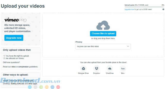 Tải video lên Vimeo