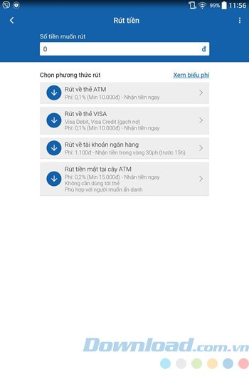Giao diện rút tiền