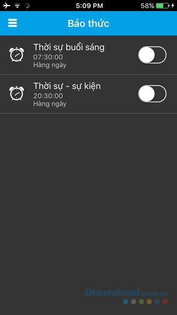 Tính năng báo thức trong ứng dụng VinaPhone TV