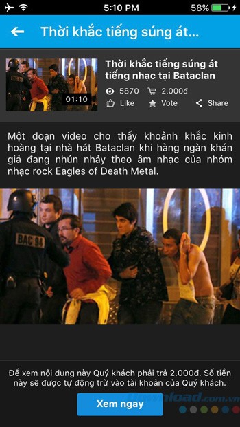 Giao diện xem video trong ứng dụng VinaPhone TV