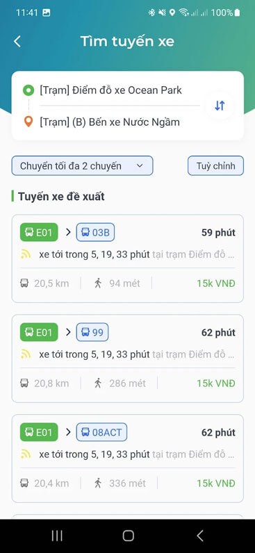 Tìm kiếm tuyến xe buýt