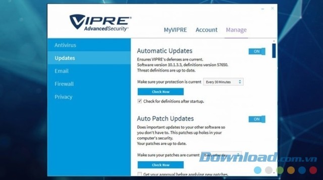VIPRE Advanced Security tự động cập nhật dữ liệu