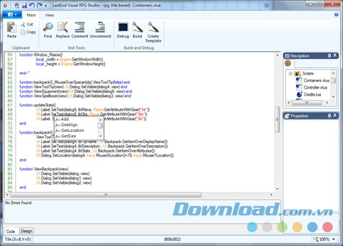 Chỉnh sửa ngôn ngữ lập trình Lua bằng ứng dụng Visual RPG Studio cho máy tính