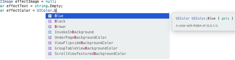Visual Studio cho Mac tích hợp IntelliSense